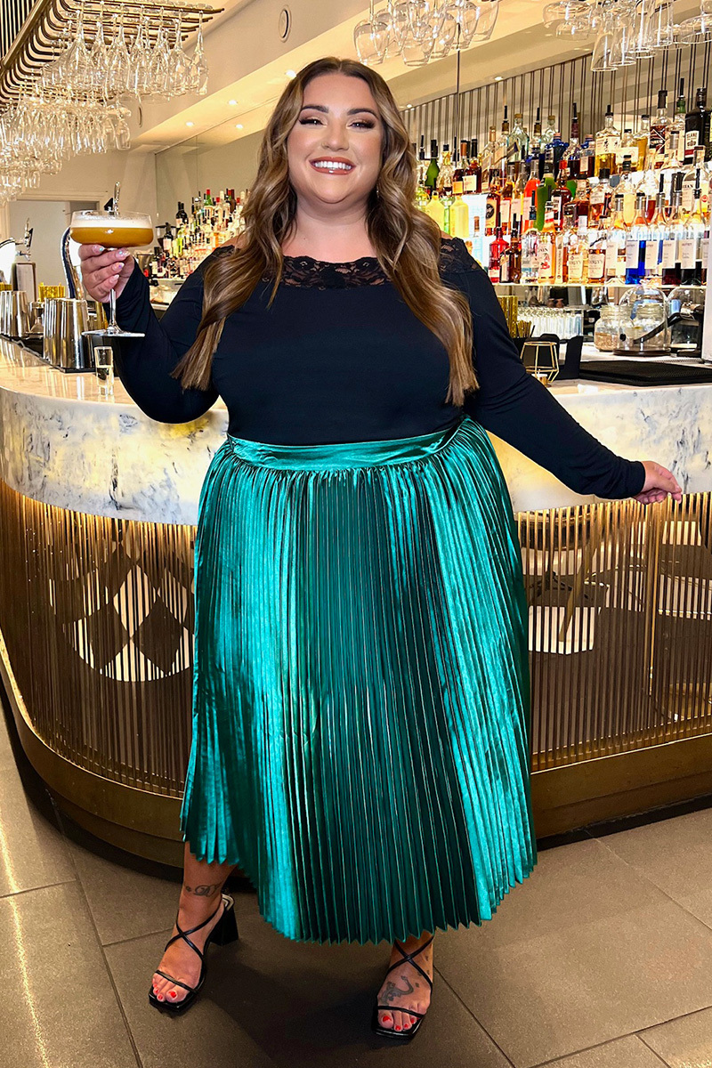 Satin Pleated Midi Skirt