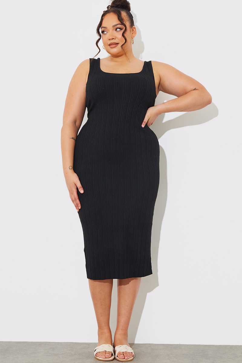 Recycled Ribbed Scoop Neck Midi Dress