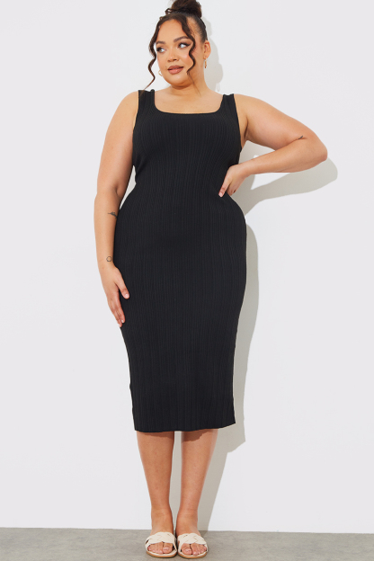 Recycled Ribbed Scoop Neck Midi Dress