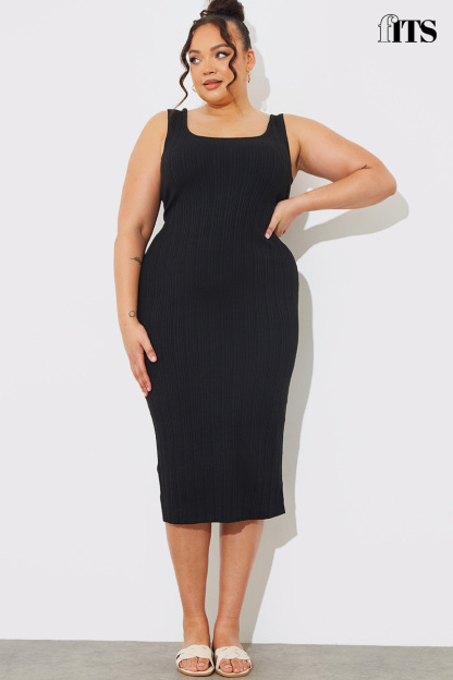 Recycled Ribbed Scoop Neck Midi Dress