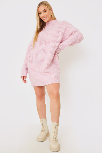 Recycled Space Dye High Neck Longline Knitted Jumper Dress