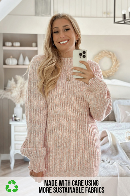 Recycled Space Dye Roll High Neck Jumper With Frill Cuff