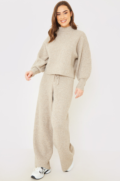 Wide Leg Rib Co Ord Knitted Trouser