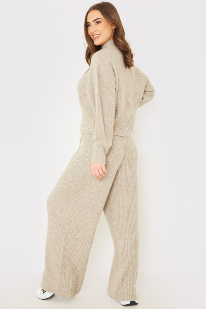 Wide Leg Rib Co Ord Knitted Trouser