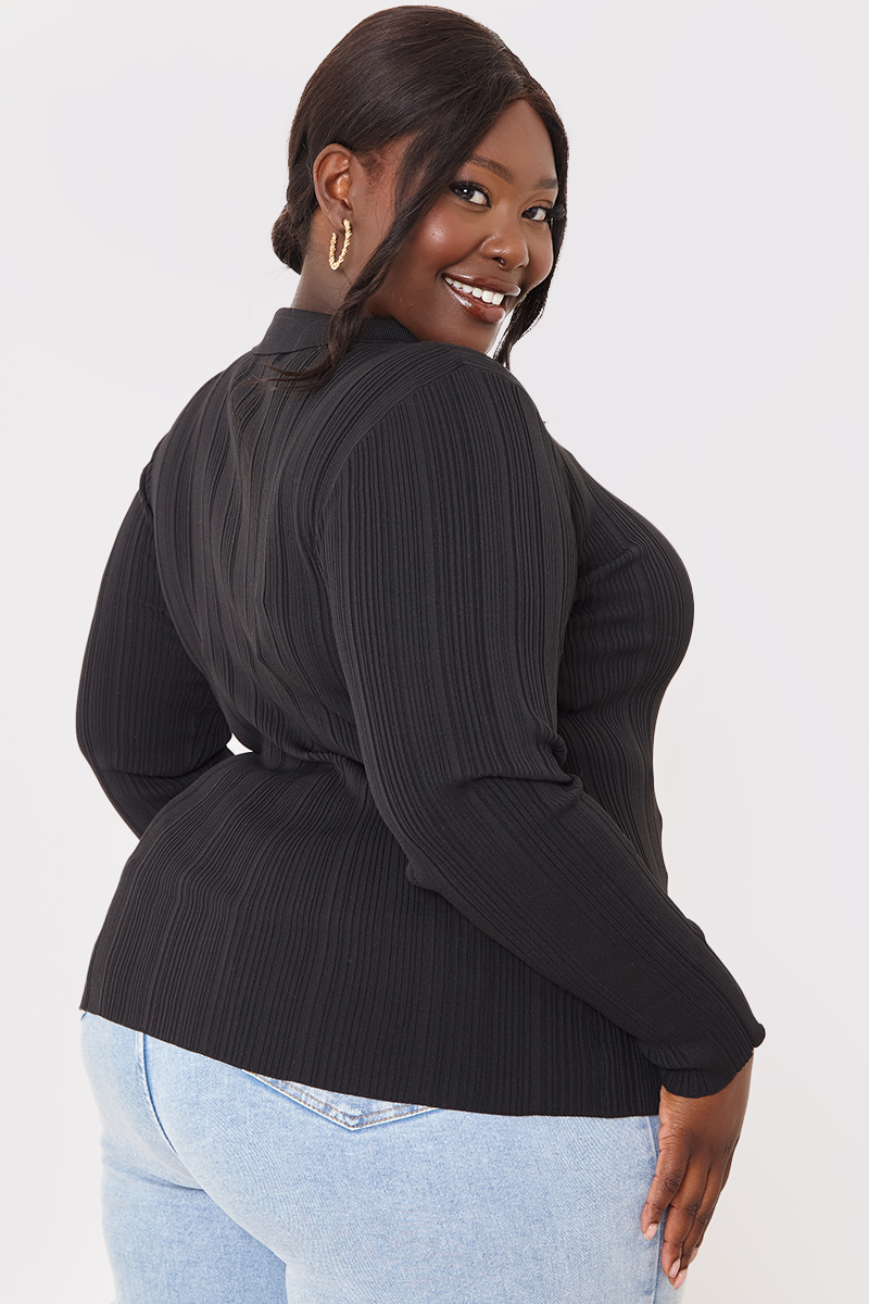 Polo Button Detail Rib Top