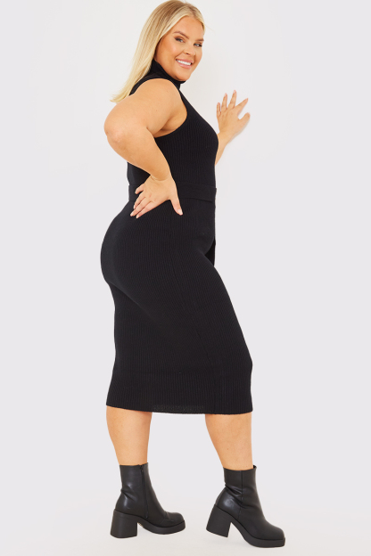 Roll Neck Sleeveless Belted Midaxi Knitted Dress