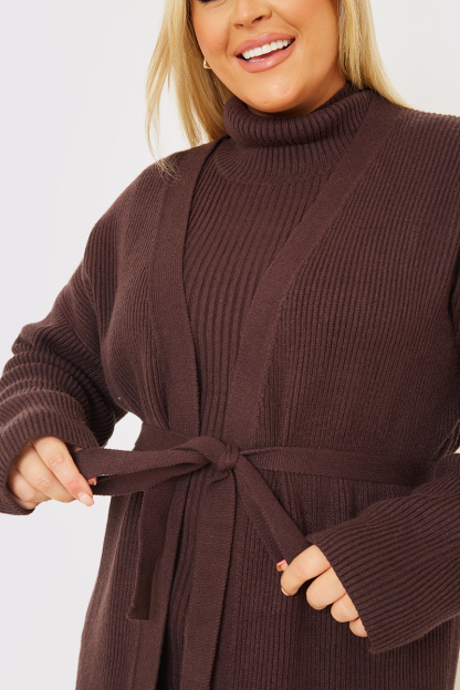 Knitted Co Ord Belted  Midaxi Cardigan
