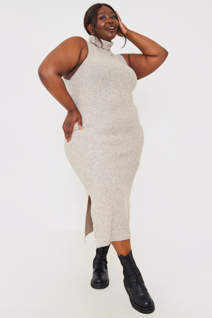 Recycled Roll Neck Midaxi Co Ord Knitted Dress