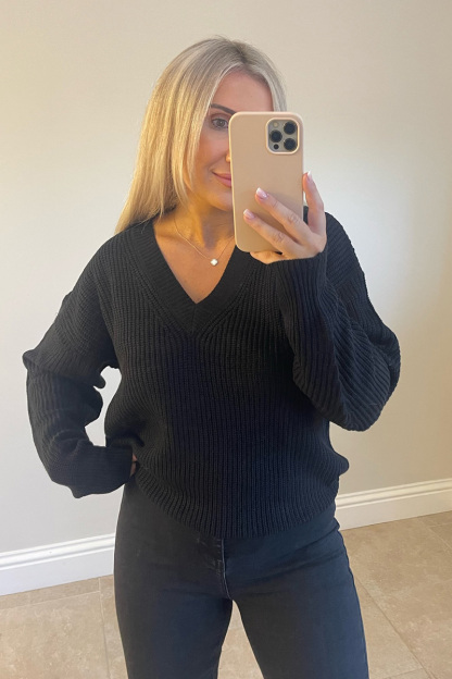V Neck Longline Knitted Jumper