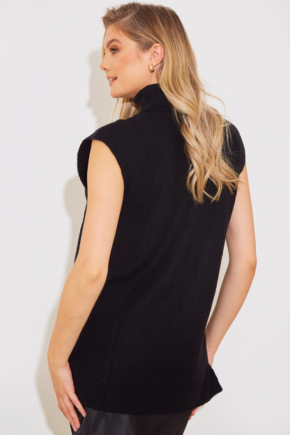 Knitted Roll Neck Sleeveless Tunic