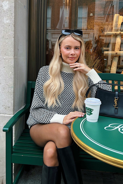 Monochrome Roll Neck Oversized Knit Jumper