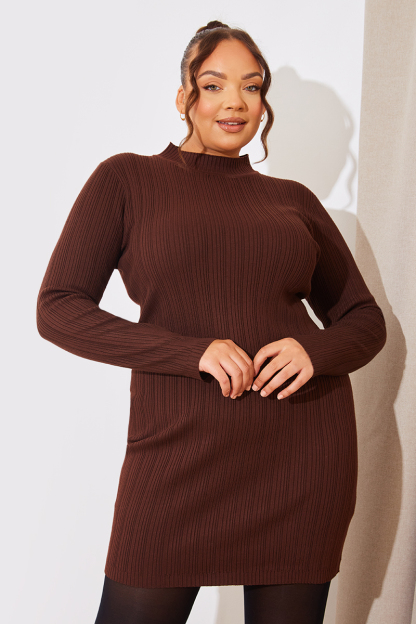 High Neck Variegated Rib Mini Dress