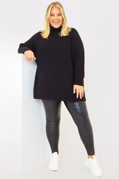 Roll Neck Longline Knitted Jumper