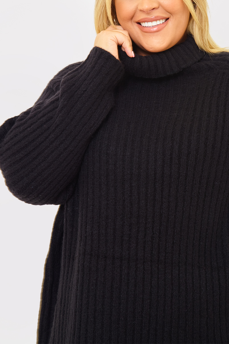 Roll Neck Longline Knitted Jumper