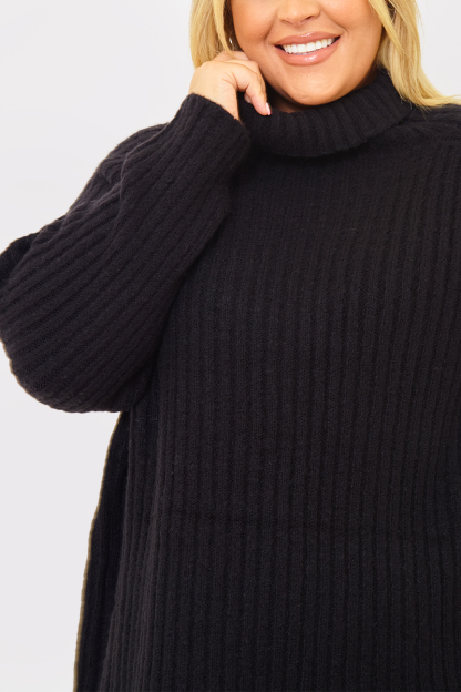 Roll Neck Longline Knitted Jumper