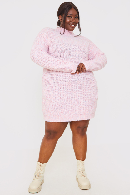 Recycled Space Dye High Neck Longline Knitted Jumper Dress