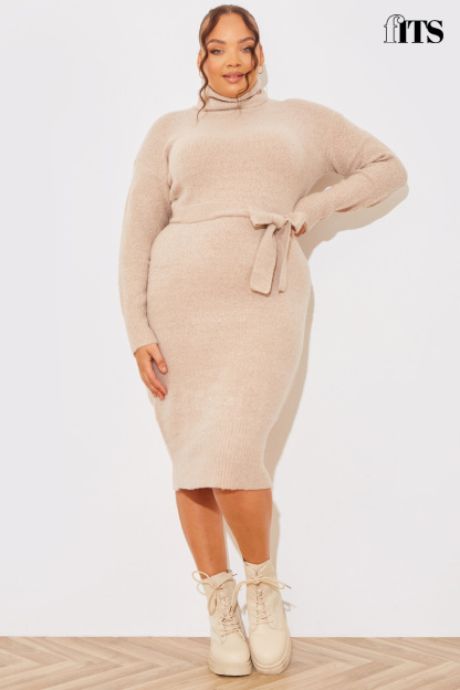 Knitted Roll Neck Belted Jumper Midaxi Dress