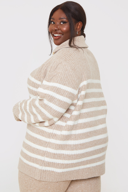 Recycled Stripe Half Zip Stripe Cable Jumper