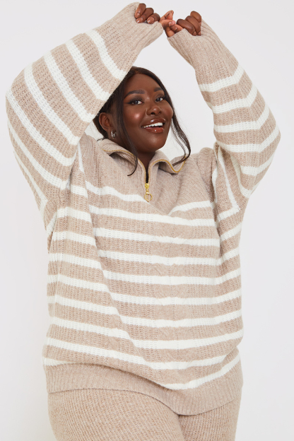 Recycled Stripe Half Zip Stripe Cable Jumper