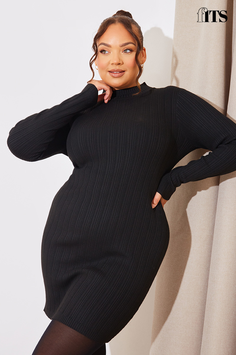 High Neck Variegated Rib Mini Dress