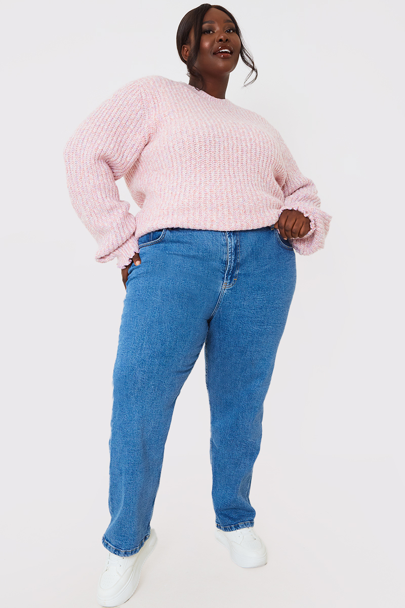 Recycled Space Dye Roll High Neck Jumper With Frill Cuff