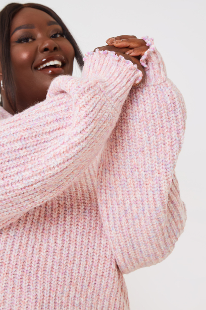 Recycled Space Dye Roll High Neck Jumper With Frill Cuff