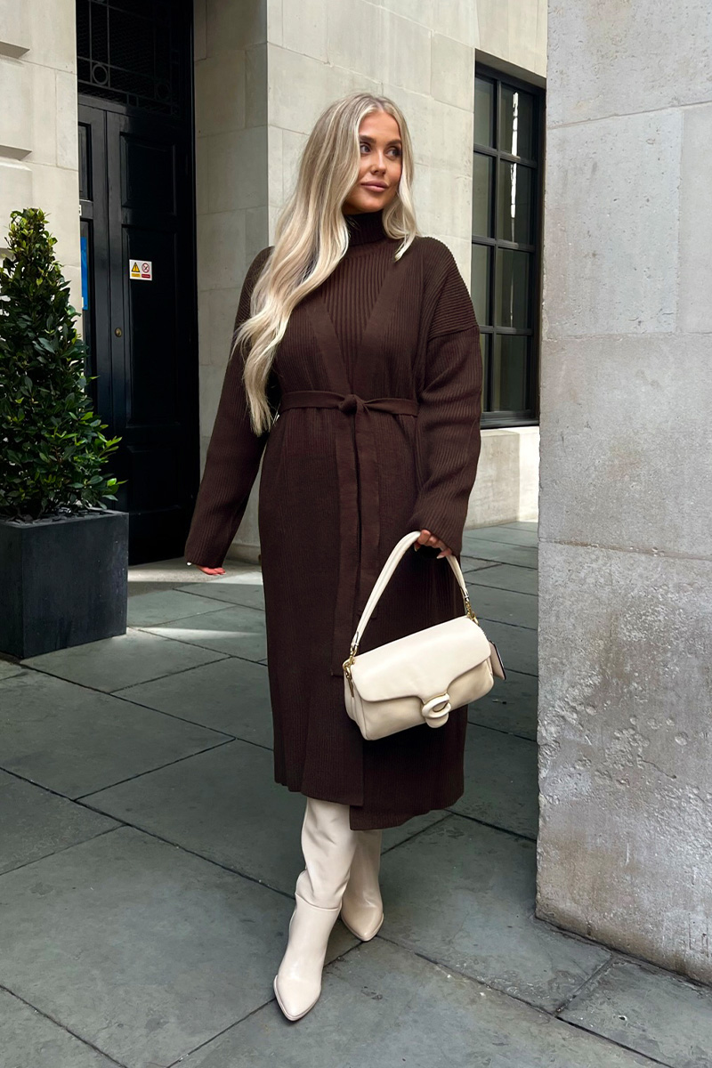 Knitted Co Ord Belted  Midaxi Cardigan