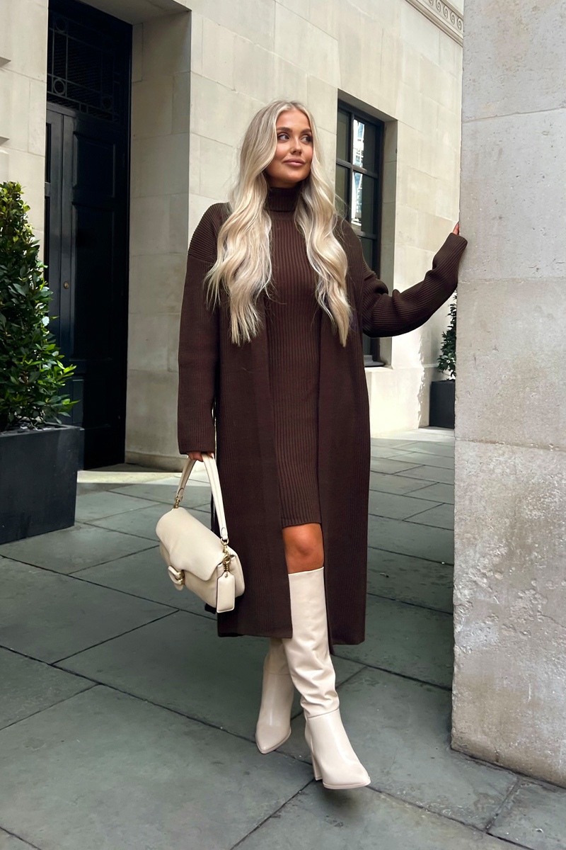 Knitted Co Ord Belted  Midaxi Cardigan