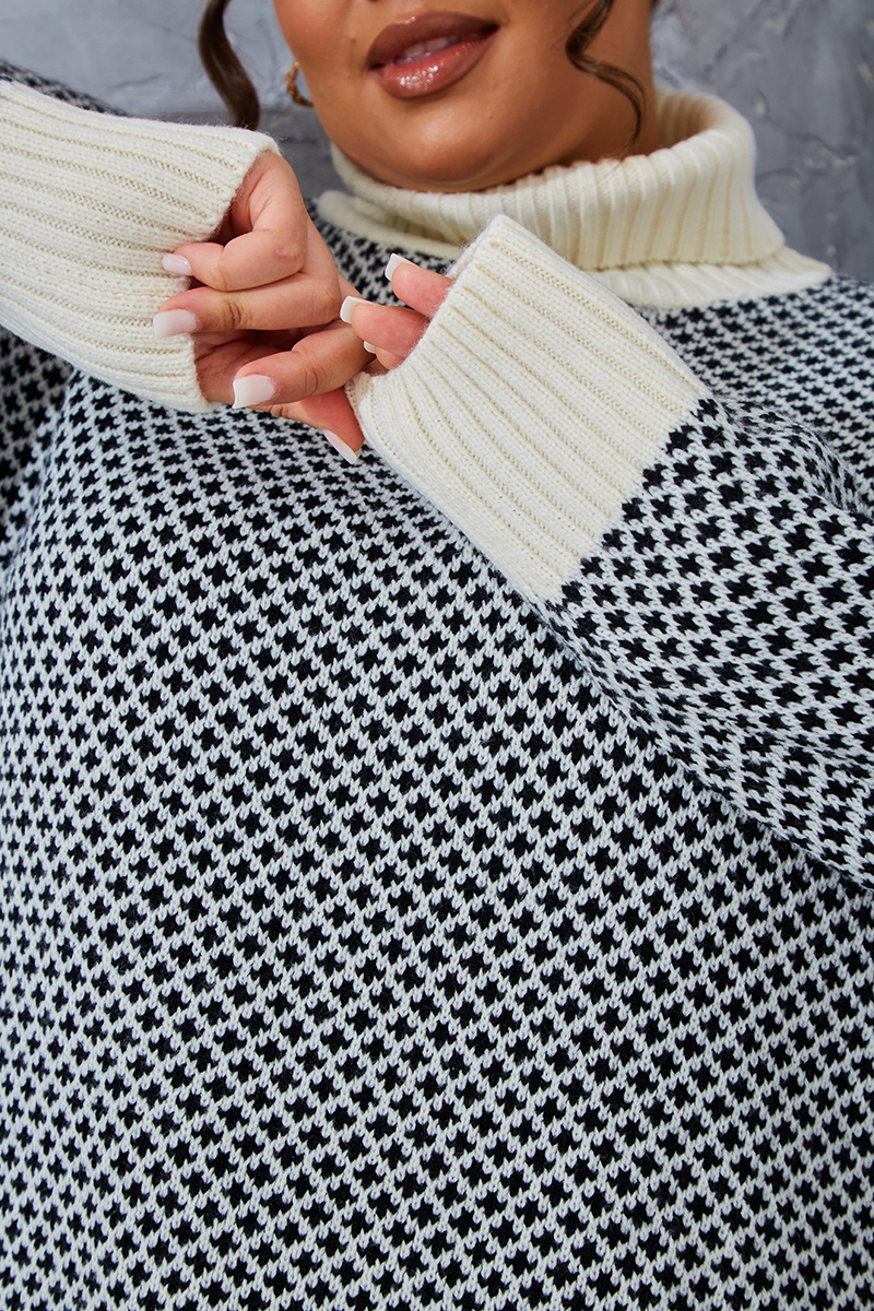 Monochrome Roll Neck Oversized Knit Jumper