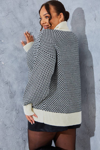 Monochrome Roll Neck Oversized Knit Jumper