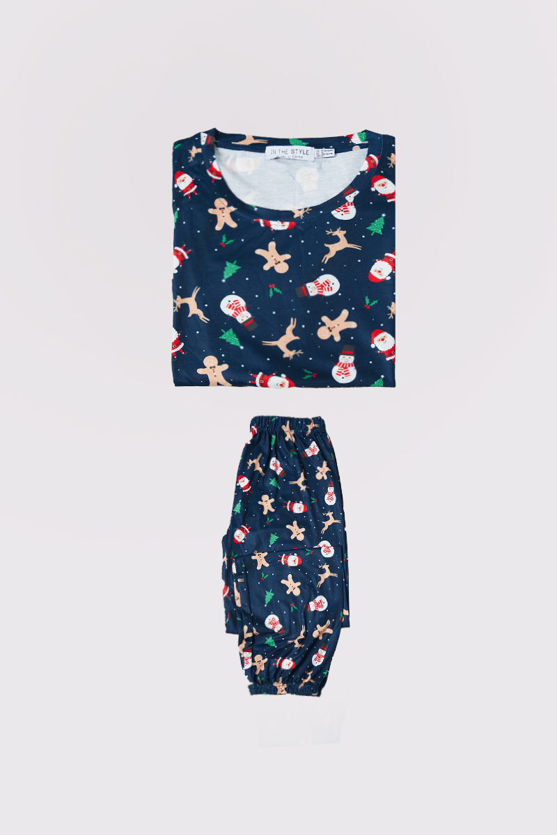 Kids Santa/Gingerbread Man Print Matching Family PJ Set