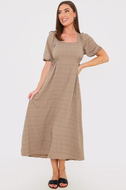 Open Back Puff Sleeve Midi Dress