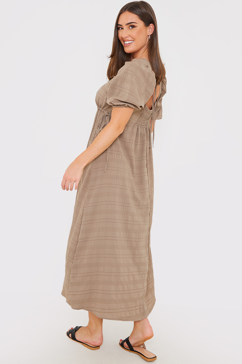 Open Back Puff Sleeve Midi Dress