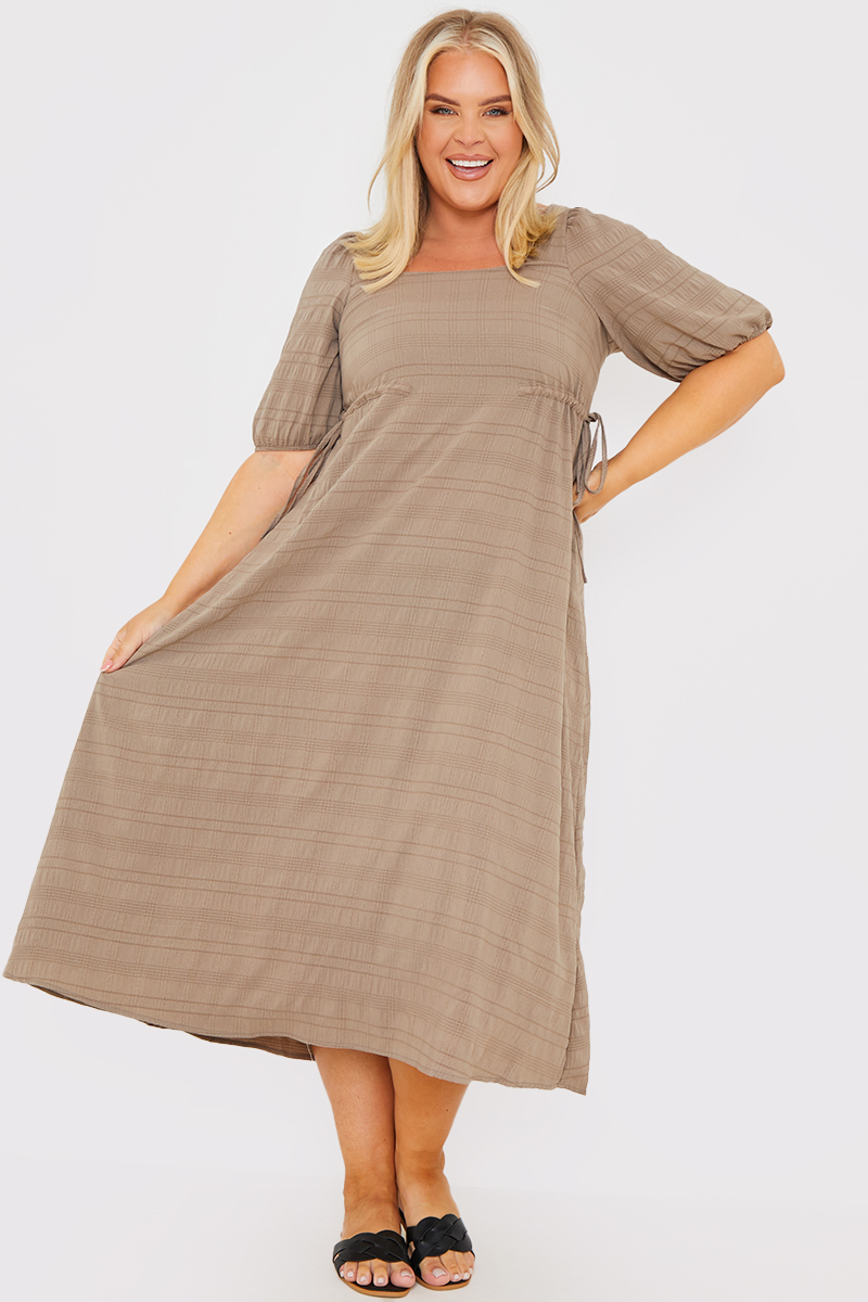 Open Back Puff Sleeve Midi Dress