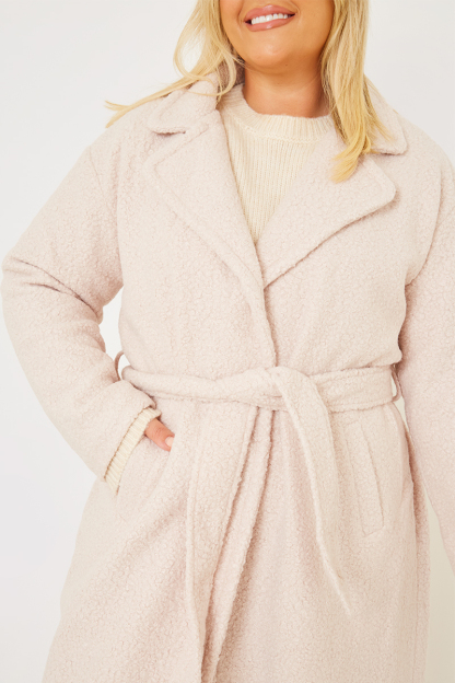 Textured Borg Longline Belted Coat