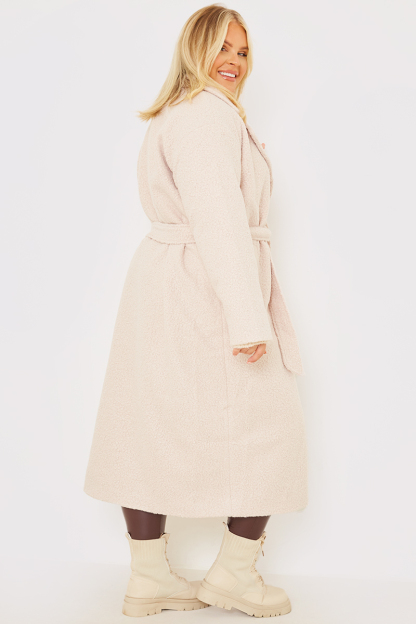 Textured Borg Longline Belted Coat