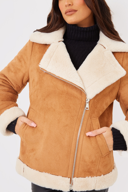 Faux Suede Aviator Jacket