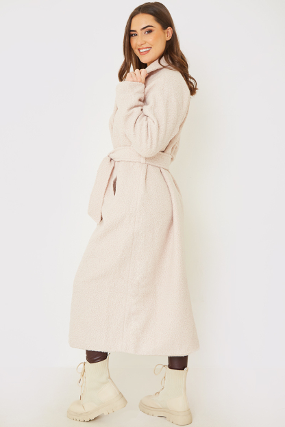 Textured Borg Longline Belted Coat