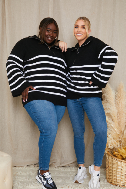 Stripe Knitted Half Zip Jumper