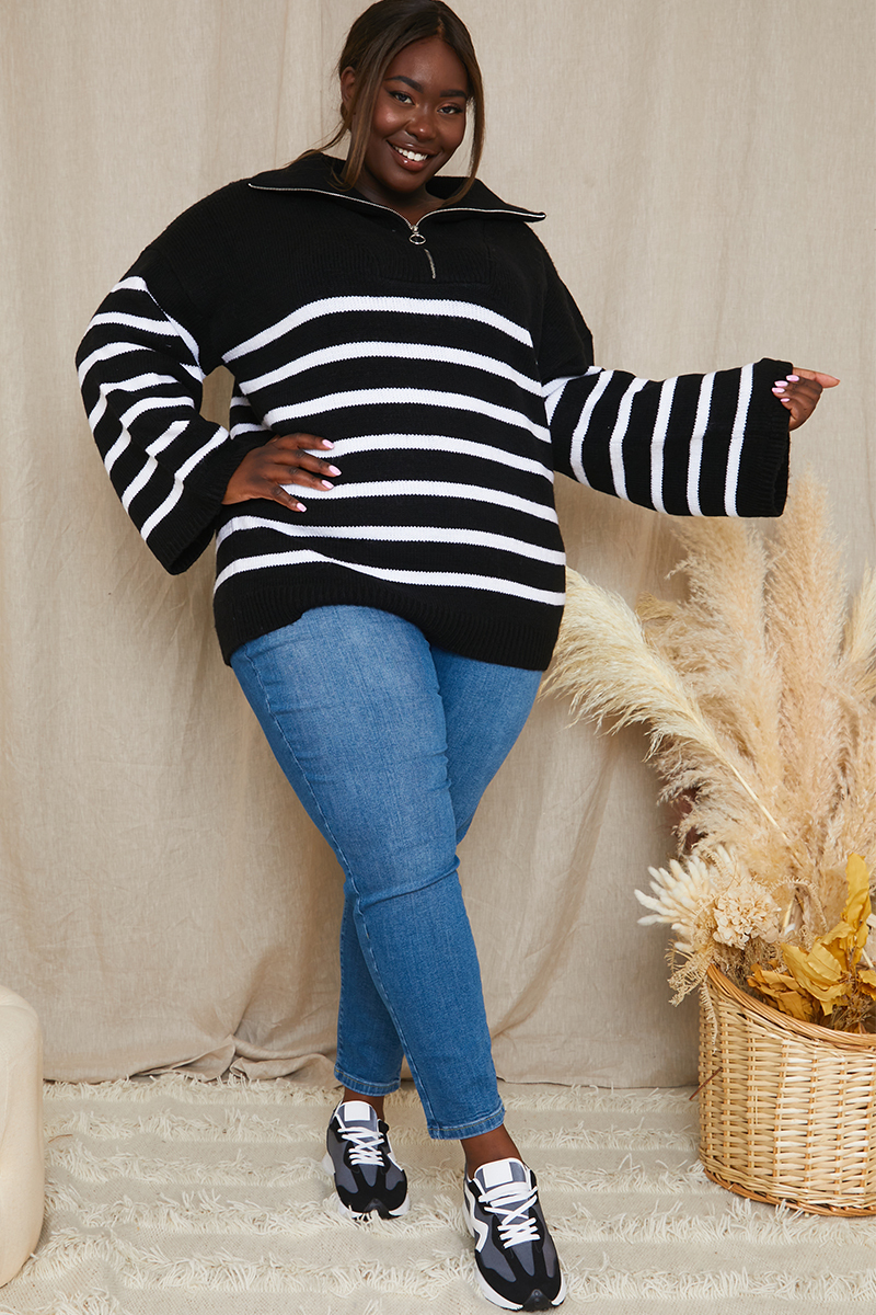 Stripe Knitted Half Zip Jumper