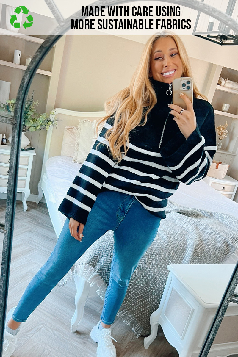 Stripe Knitted Half Zip Jumper