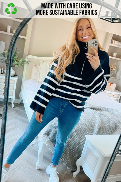 Stripe Knitted Half Zip Jumper