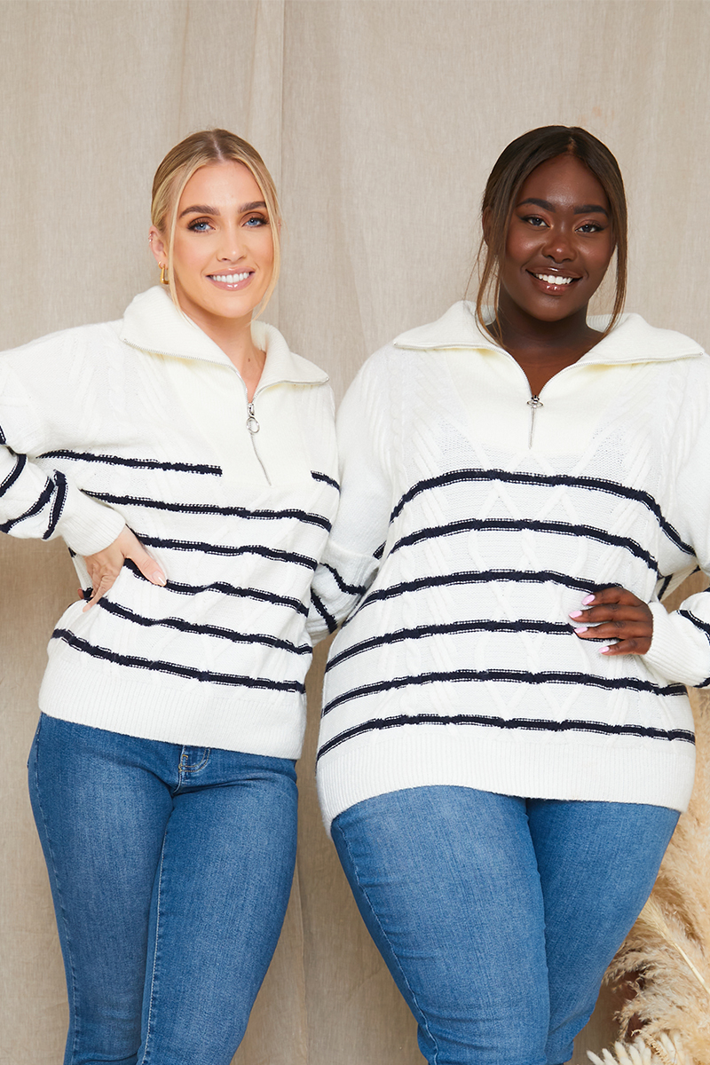 Stripe Knitted Half Zip Jumper