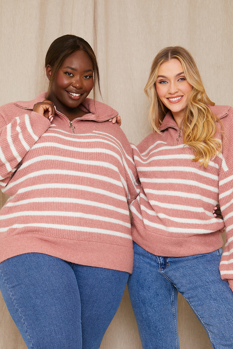 Knitted Stripe Half Zip Jumper