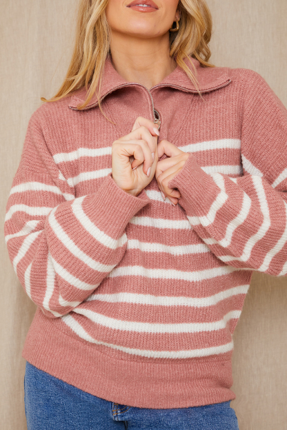 Knitted Stripe Half Zip Jumper