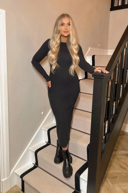 Ribbed Crew Neck Midi Dress