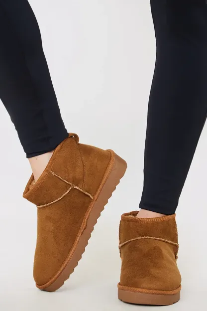 Tan Wide Fit Faux Fur Ankle Boot