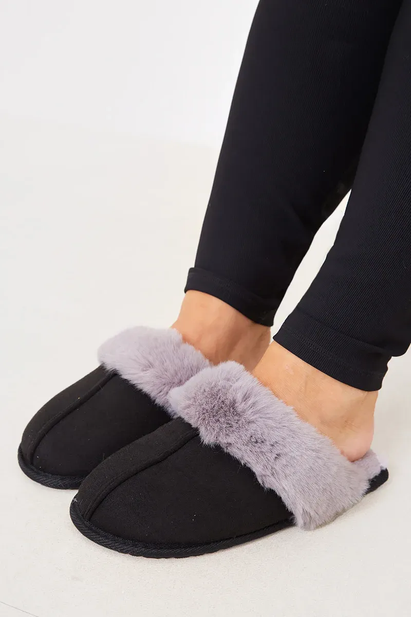Faux Fur Trim Slipper