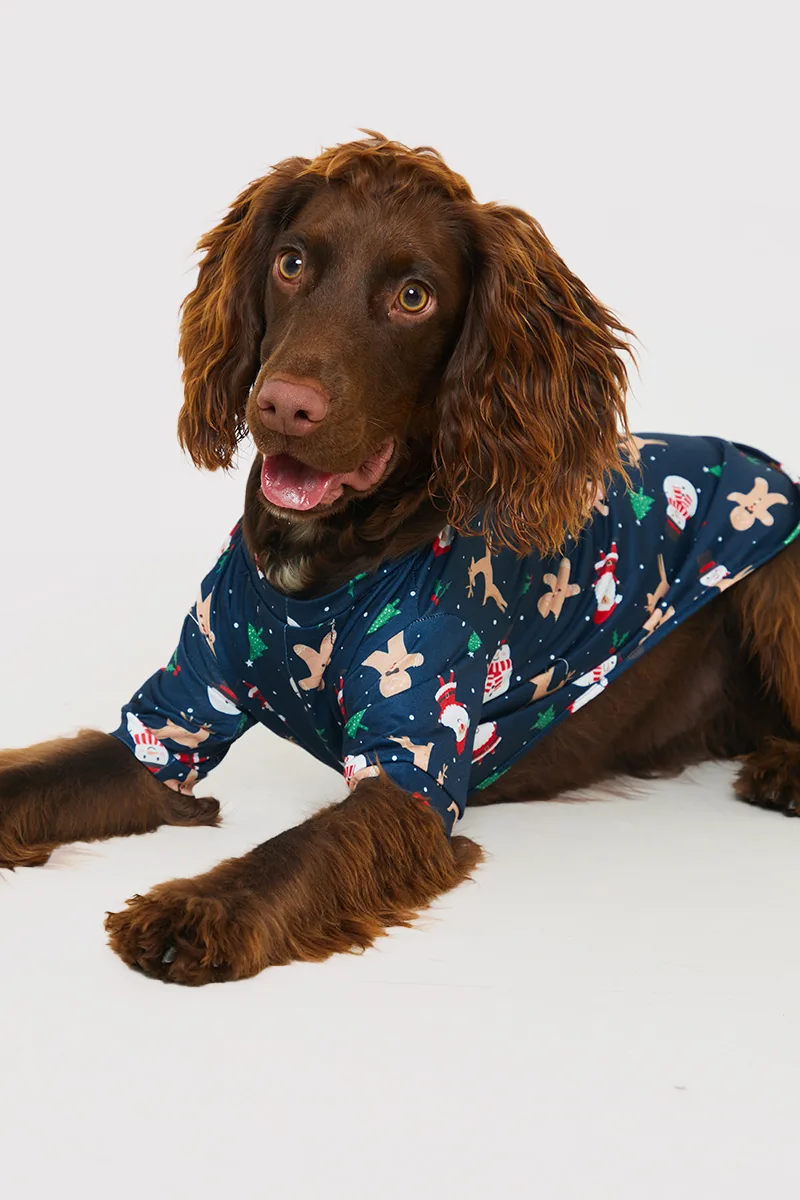 Santa/Gingerbread Man Print Matching Dog PJ