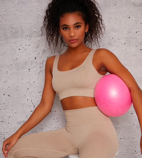 Beige Sports Bra Set